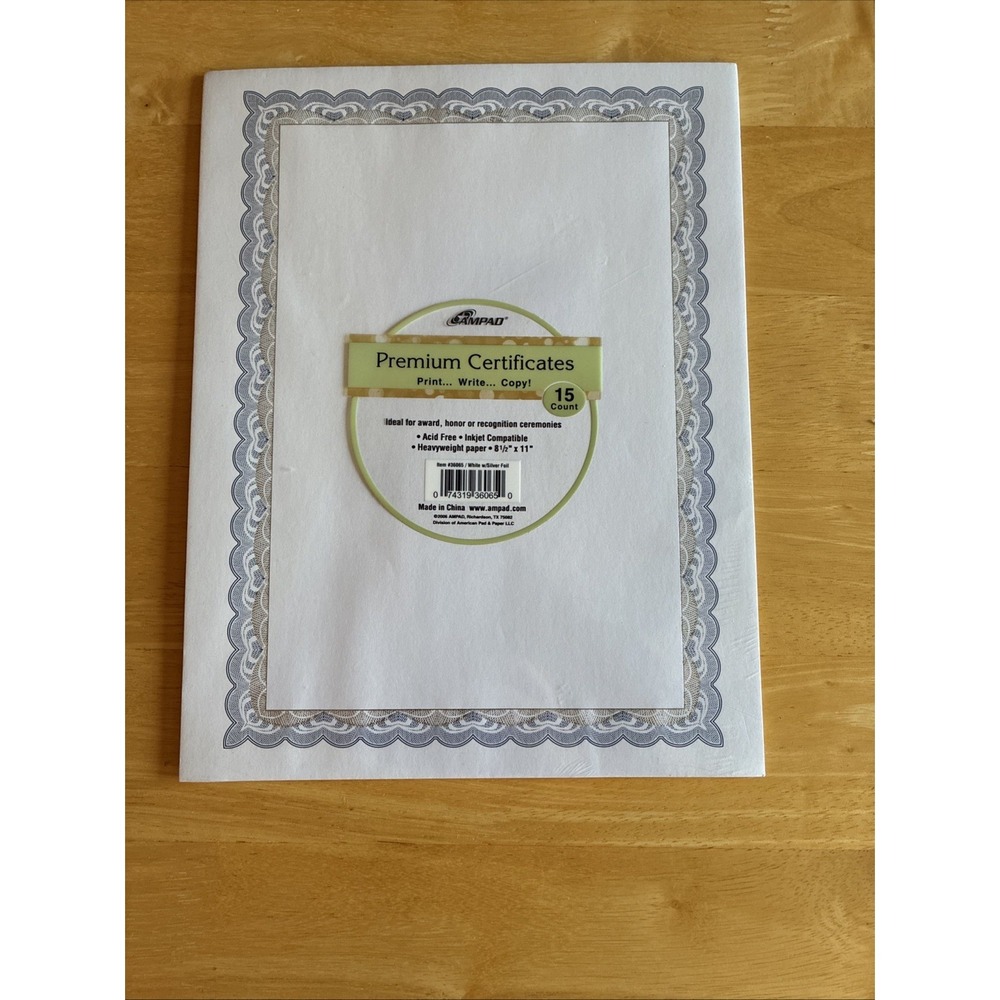 AMPAD Premium Certificates 15 Count Sealed